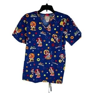Disney Halloween Mickey Minnie Mouse Scrub Top Woman's Small Donald Duck Blue